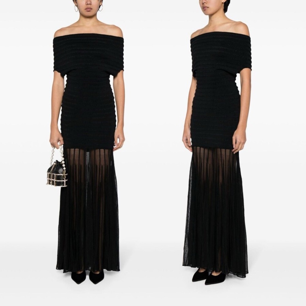 ALEXIS Marce Black Sheer Stripe Maxi Dress Off-Shoulder Size XL NWT - Picture 10 of 15